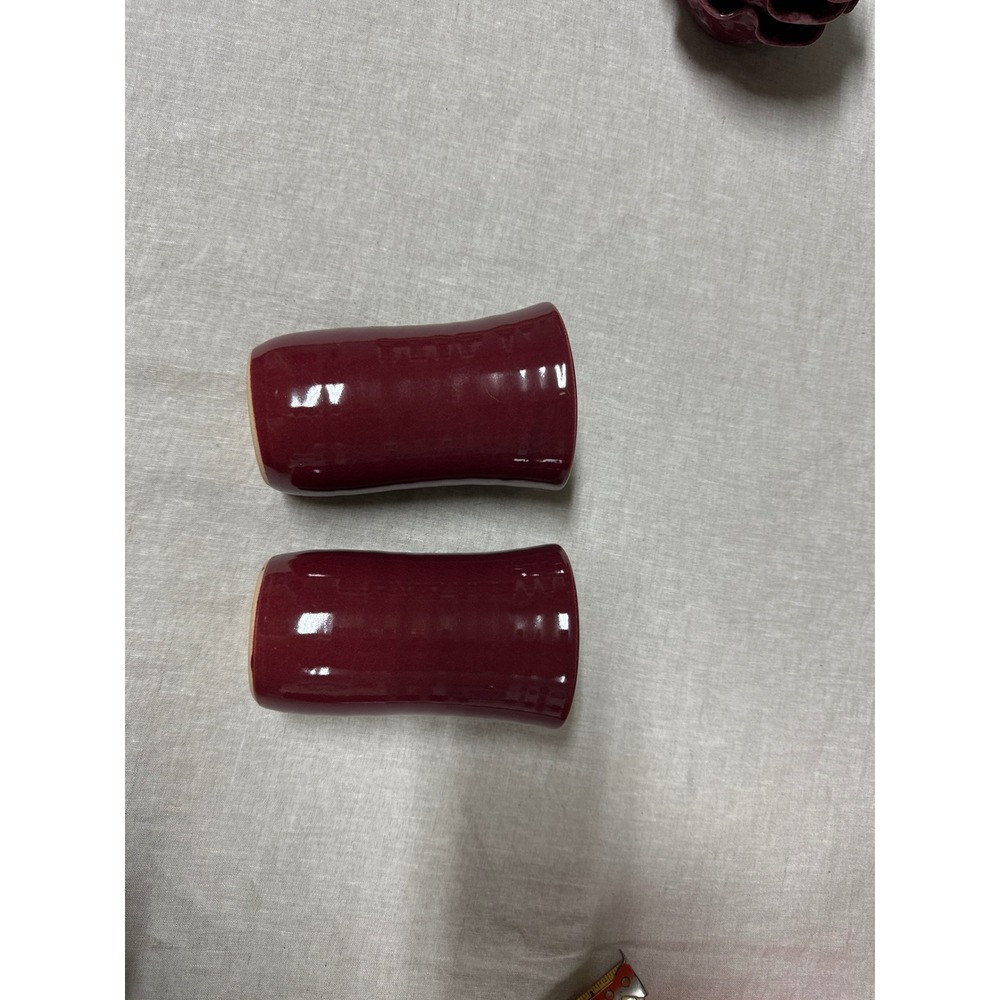 Handmade Bordeaux Red Pottery Tumblers Signed 2005 Ribbed Ceramic cups Set of 2